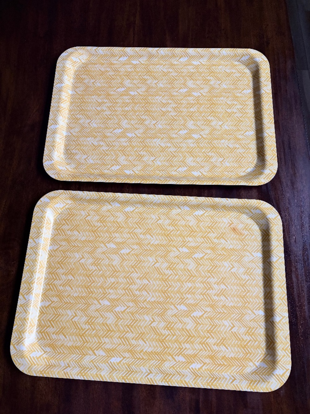 Crate & Barrel Trays | Yellow & White pattern | Set of 2